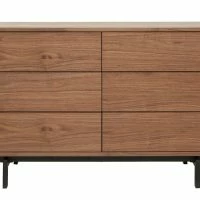 Commode Vintage Bois Foncé Noyer Et Métal Noir 6 Tiroirs L120 Cm MANNY