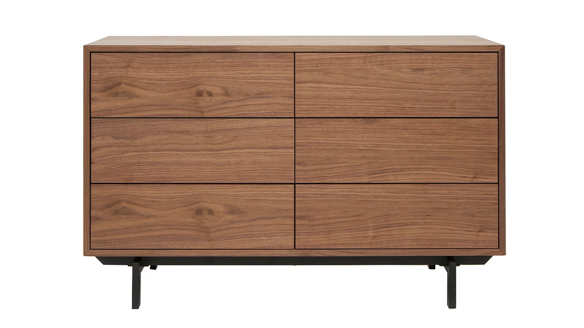 Commode Vintage Bois Foncé Noyer Et Métal Noir 6 Tiroirs L120 Cm MANNY 3 Commode Vintage Bois Foncé Noyer Et Métal Noir 6 Tiroirs L120 Cm MANNY