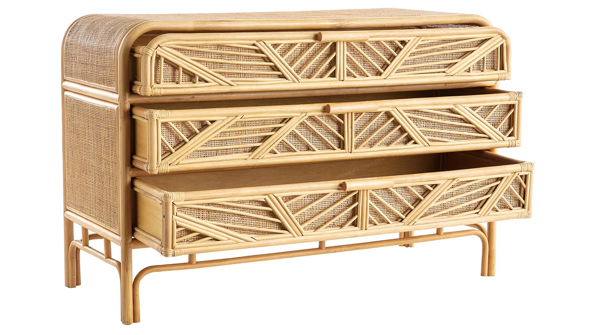 Commode Vintage En Rotin 3 Tiroirs L120 Cm GALON - Miliboo & Stéphane Plaza 5 Commode Vintage En Rotin 3 Tiroirs L120 Cm GALON - Miliboo & Stéphane Plaza – Image 3