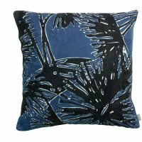 Coussin Brodé Bleu En Coton Motif Végétal (45 X 45 Cm) NATURA