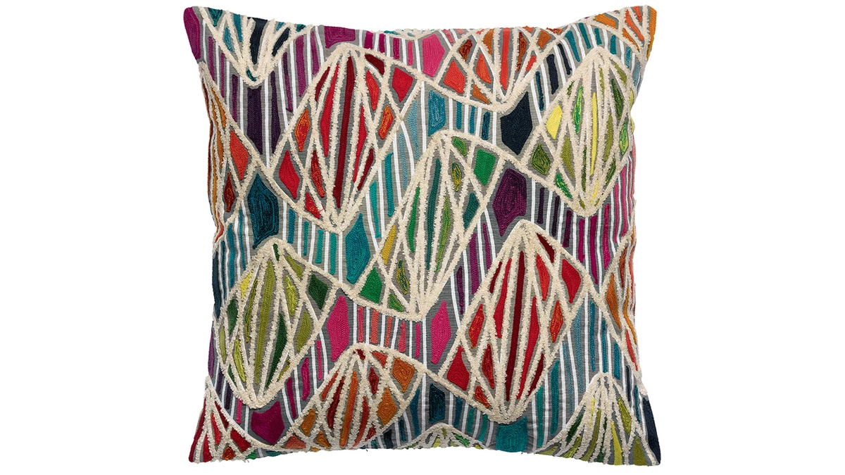 Coussin En Coton Brodé Multicolore 45 X 45 Cm ETIK 3 Coussin En Coton Brodé Multicolore 45 X 45 Cm ETIK