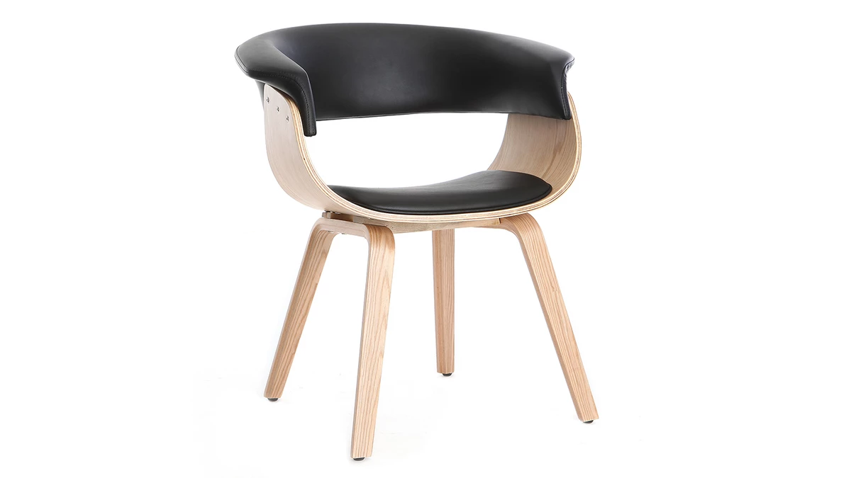Fauteuil Scandinave Noir Et Bois Clair OKTAV 4 Fauteuil Scandinave Noir Et Bois Clair OKTAV – Image 2