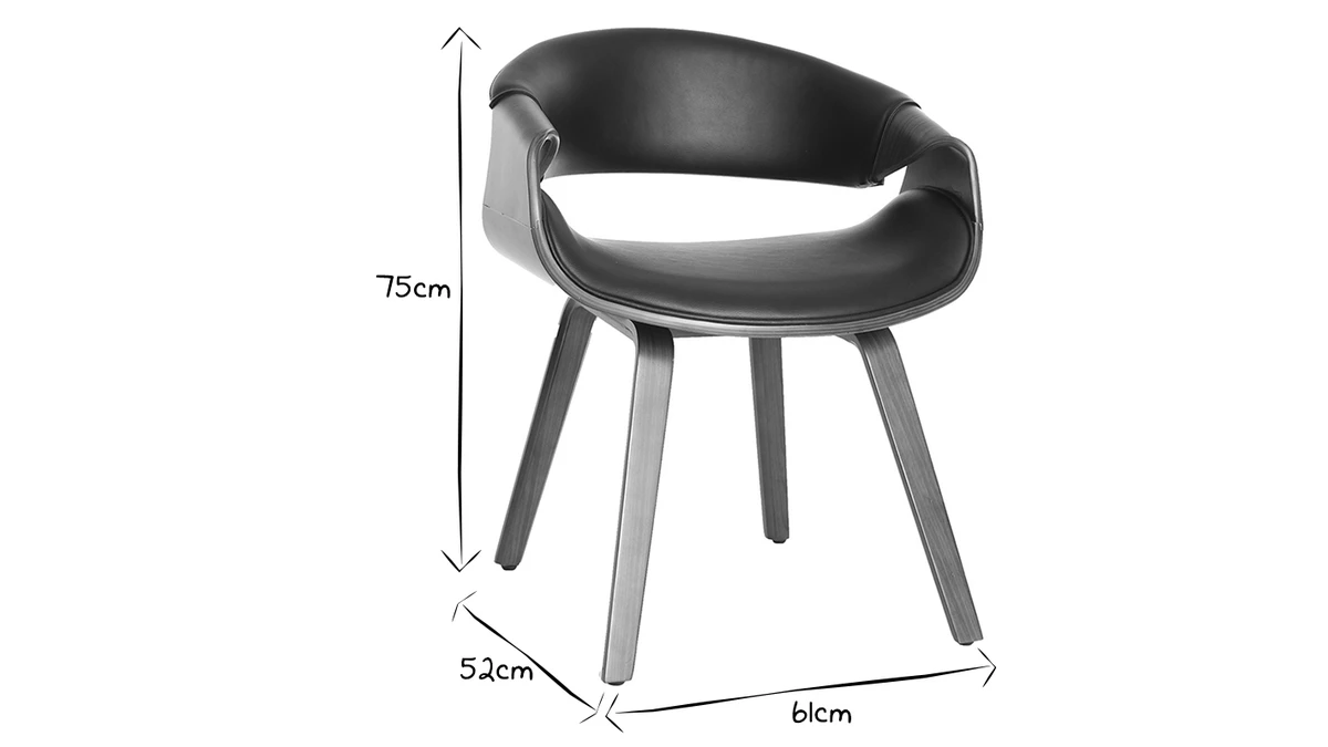 Fauteuil Scandinave Noir Et Bois Foncé Noyer ARAMIS 11 Fauteuil Scandinave Noir Et Bois Foncé Noyer ARAMIS – Image 9