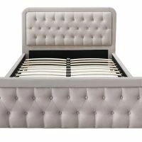 Lit 2 Places 140x200 Cm En Tissu Beige Capitonné KRISTEN