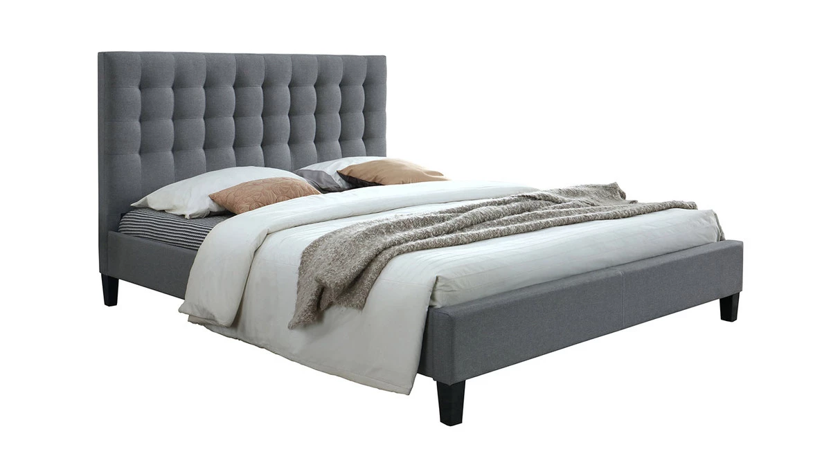 Lit 2 Places 160x200 Capitonné En Tissu Gris Clair DANAE 5 Lit 2 Places 160x200 Capitonné En Tissu Gris Clair DANAE – Image 3