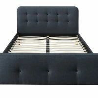 Lit 2 Places 160x200 Cm En Tissu Gris Foncé Capitonné HOLSEN