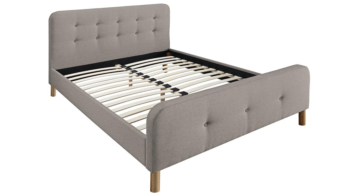 Lit 2 Places 160x200cm En Tissu Beige Capitonné HOLSEN 4 Lit 2 Places 160x200cm En Tissu Beige Capitonné HOLSEN – Image 2