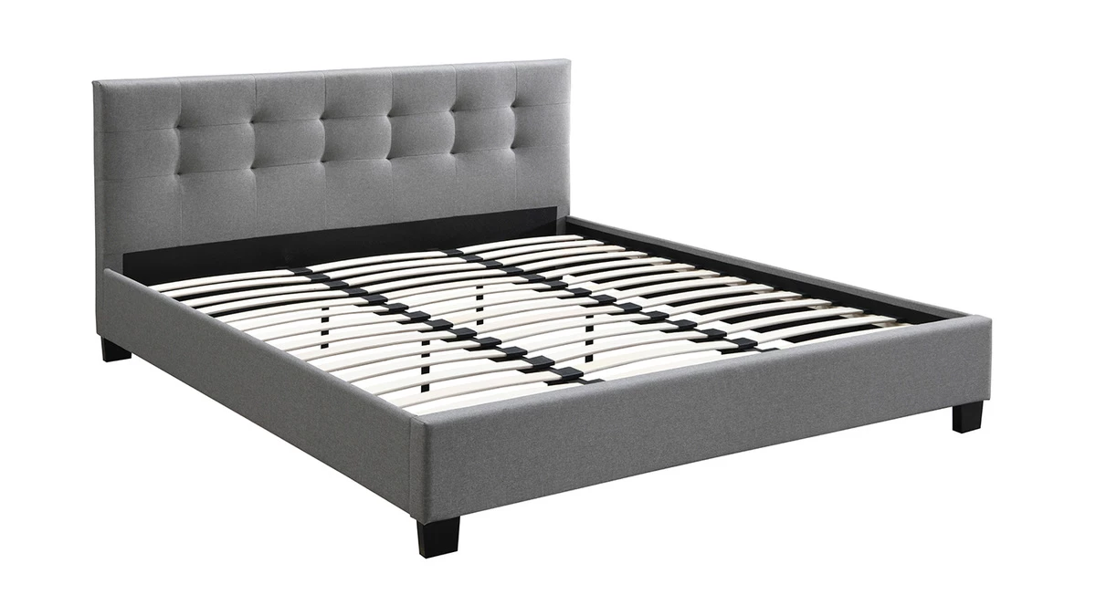 Lit 2 Places 180x200 Cm En Tissu Gris Capitonné MARQUISE 5 Lit 2 Places 180x200 Cm En Tissu Gris Capitonné MARQUISE – Image 3