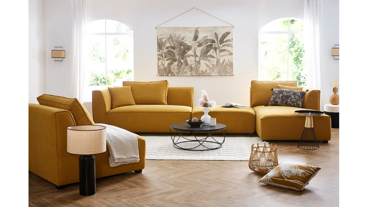 Méridienne Angle Droit En Tissu Jaune Cumin PLURIEL 7 Méridienne Angle Droit En Tissu Jaune Cumin PLURIEL – Image 5