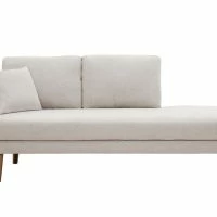 Méridienne Scandinave En Tissu Effet Velours Texturé Beige Et Bois Clair BERTILLE