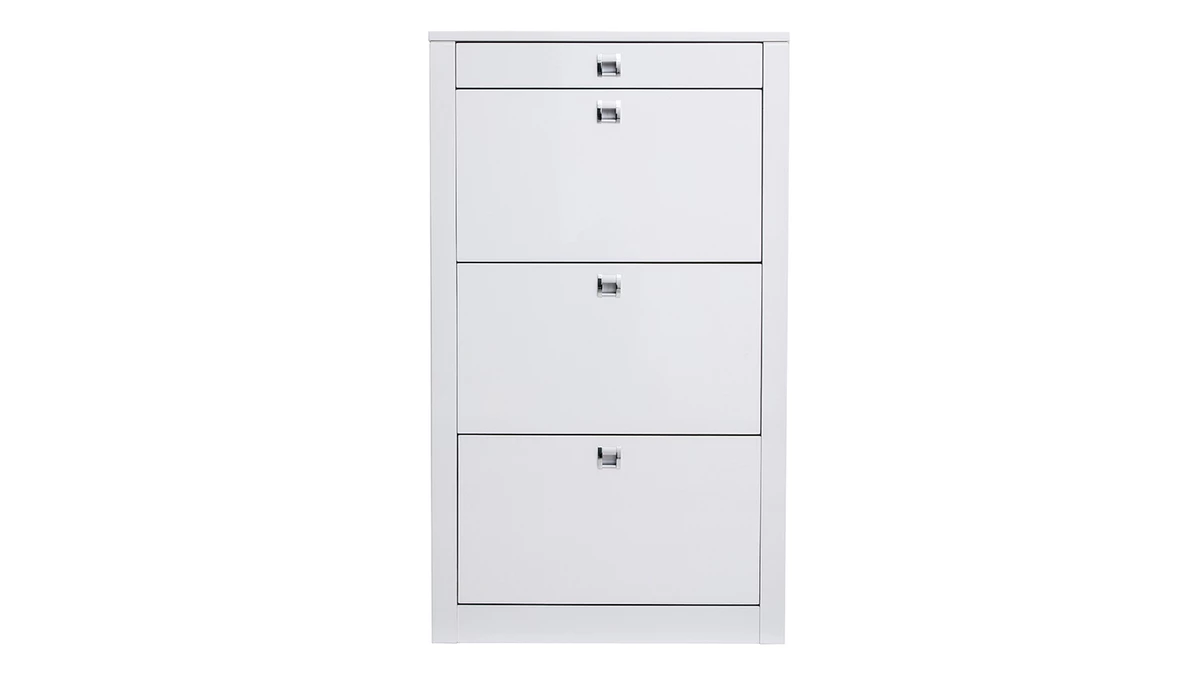 Meuble à Chaussures Design Blanc Laqué Brillant L70 Cm DEVA 3 Meuble à Chaussures Design Blanc Laqué Brillant L70 Cm DEVA