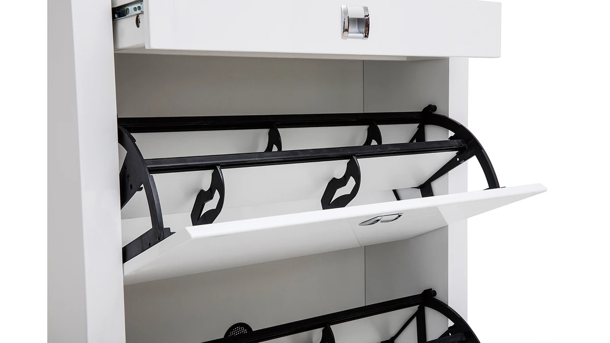 Meuble à Chaussures Design Blanc Laqué Brillant L70 Cm DEVA 7 Meuble à Chaussures Design Blanc Laqué Brillant L70 Cm DEVA – Image 5