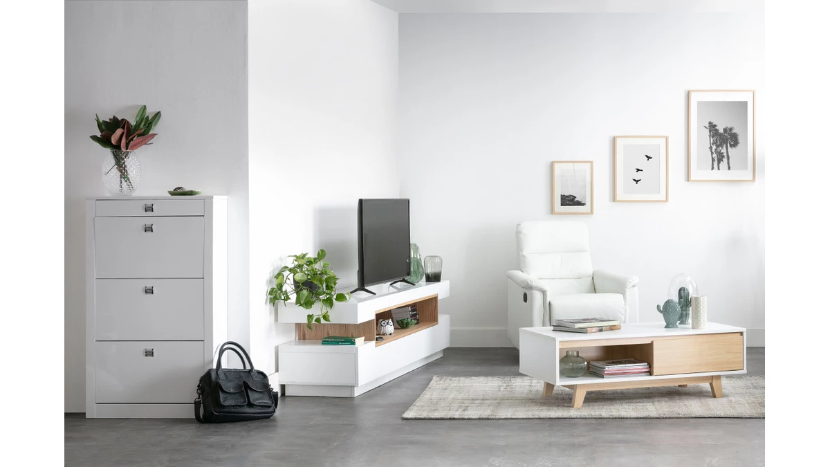 Meuble à Chaussures Design Blanc Laqué Brillant L70 Cm DEVA 8 Meuble à Chaussures Design Blanc Laqué Brillant L70 Cm DEVA – Image 6