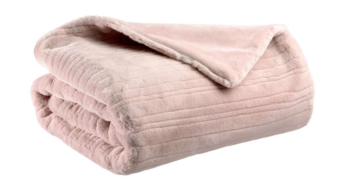 Plaid Doux Rayé En Polyester Rose Poudré 140 X 180 CHAM 3 Plaid Doux Rayé En Polyester Rose Poudré 140 X 180 CHAM