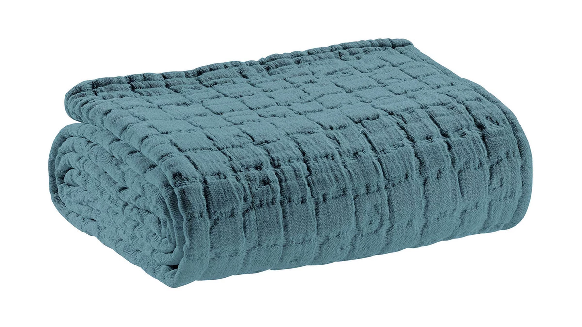 Plaid En Coton Texturé Bleu Glacier 130 X 200 Cm WAFLE 3 Plaid En Coton Texturé Bleu Glacier 130 X 200 Cm WAFLE