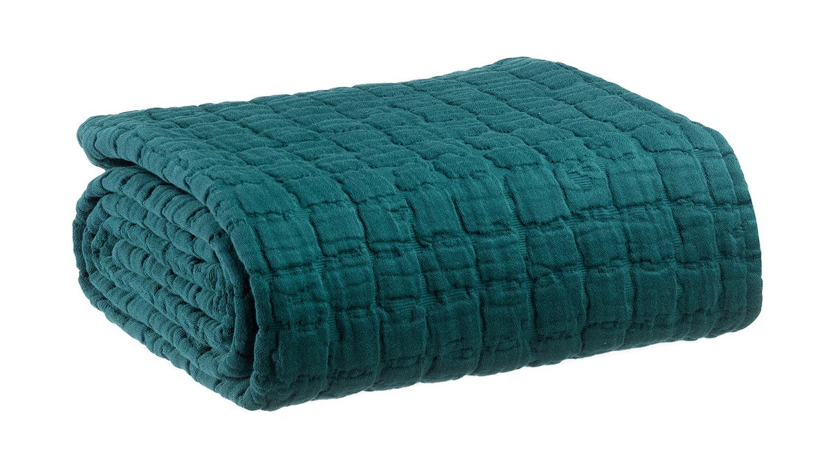 Plaid En Coton Texturé Bleu Pétrole 130 X 200 Cm WAFLE 3 Plaid En Coton Texturé Bleu Pétrole 130 X 200 Cm WAFLE
