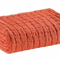 Plaid En Coton Texturé Orange 130 X 200 Cm WAFLE