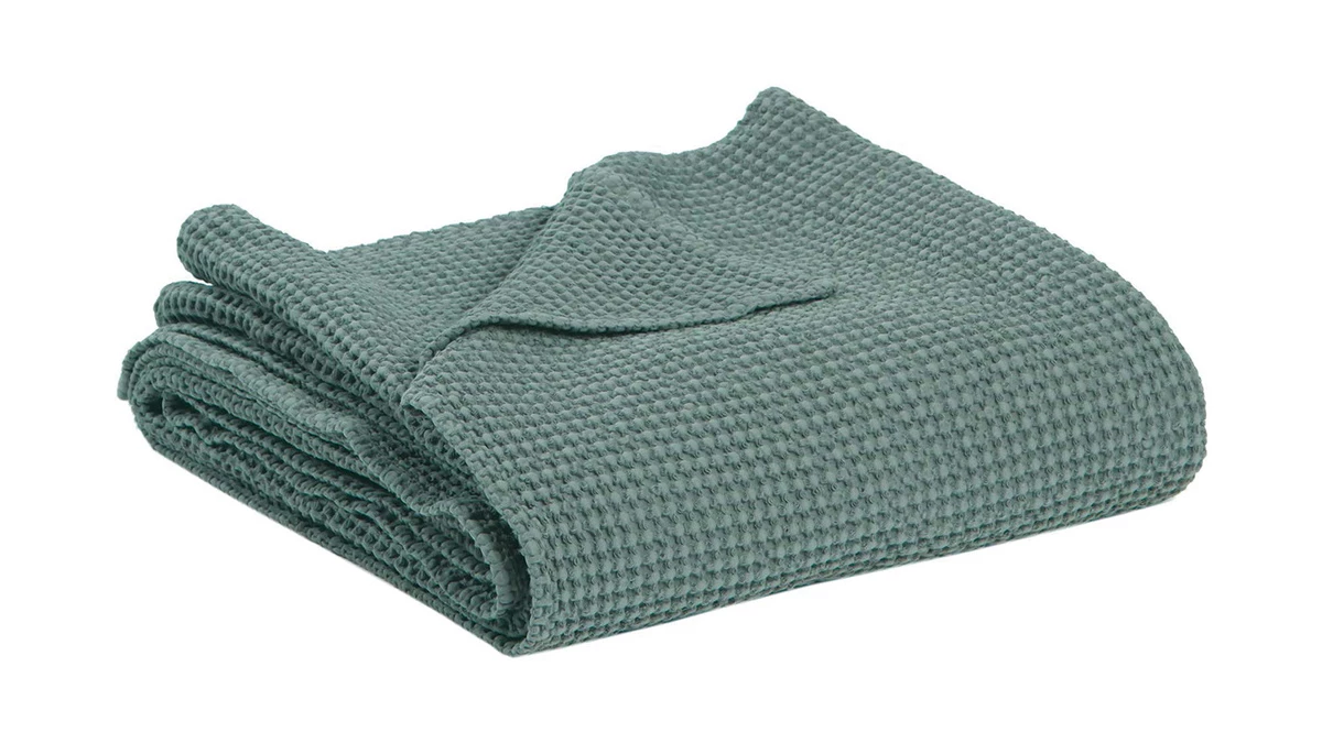 Plaid En Coton Vert Sauge 140 X 200 Cm YAM 3 Plaid En Coton Vert Sauge 140 X 200 Cm YAM