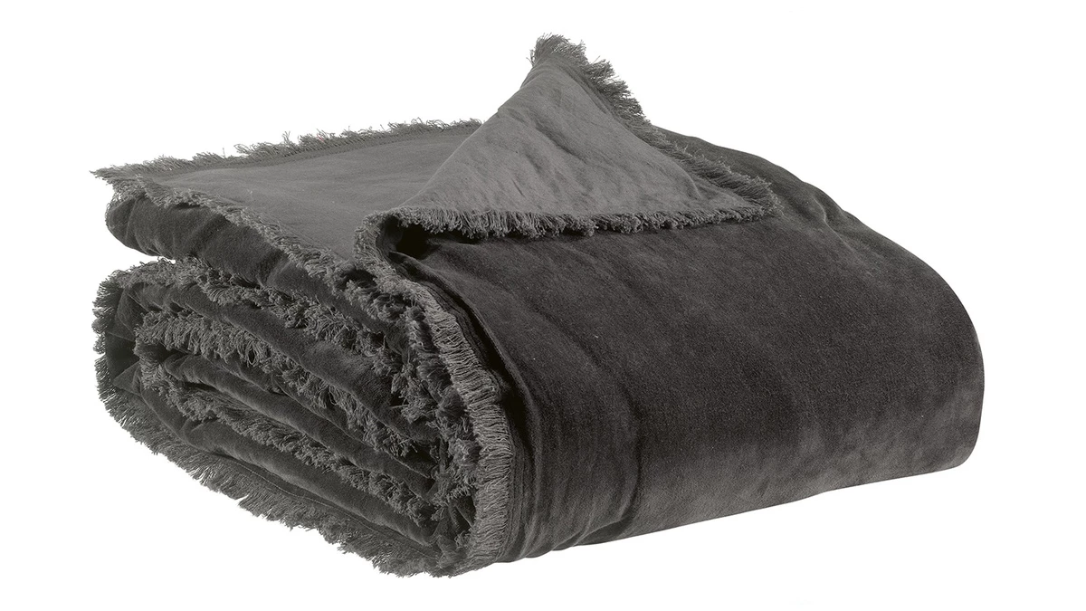 Plaid En Velours Gris Ardoise 135 X 200 Cm PESCA 3 Plaid En Velours Gris Ardoise 135 X 200 Cm PESCA