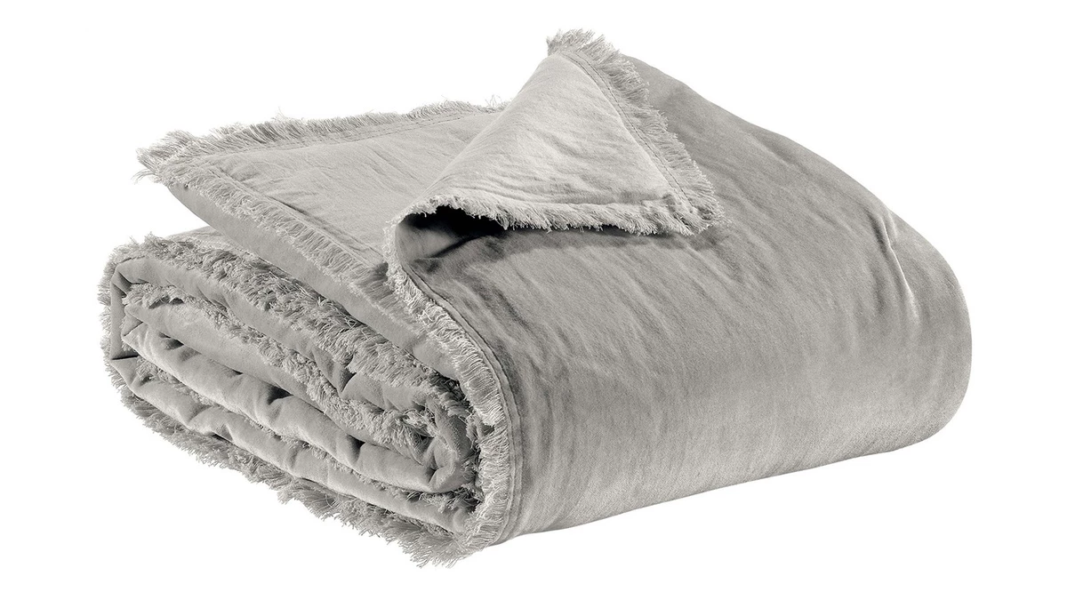 Plaid En Velours Gris Perle 135 X 200 Cm PESCA 3 Plaid En Velours Gris Perle 135 X 200 Cm PESCA