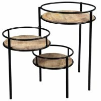 Support De Plantes Modulable En Bois Manguier Massif Et Métal Noir L50 Cm THREE