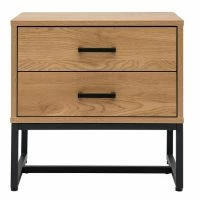 Table De Chevet 2 Tiroirs Finition Bois Clair Chêne Et Métal Noir L50 Cm LOVATO