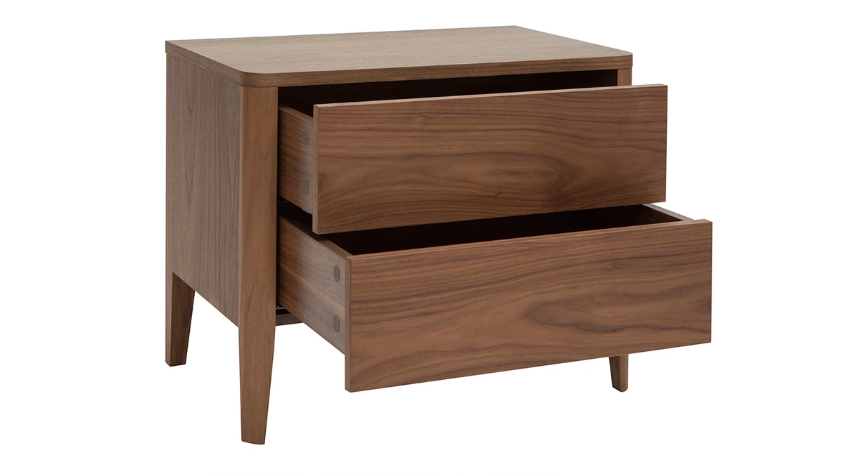 Table De Chevet Bois Foncé Noyer 2 Tiroirs L60 Cm BENJA 5 Table De Chevet Bois Foncé Noyer 2 Tiroirs L60 Cm BENJA – Image 3