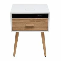 Table De Chevet Connectée Multimédia Blanc Mat Et Frêne PAVAN