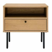 Table De Chevet Finition Bois Clair Chêne Et Pieds Métal Noir L50 Cm PERNELLE