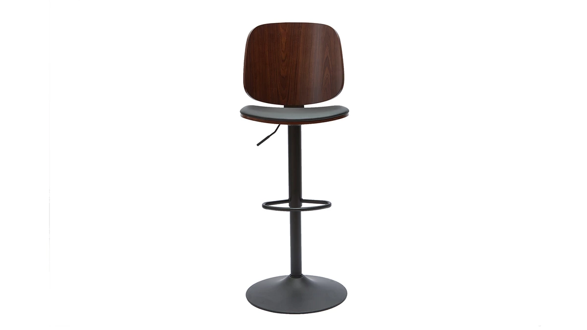 Tabouret De Bar Ajustable Noir Et Noyer BECK 3 Tabouret De Bar Ajustable Noir Et Noyer BECK