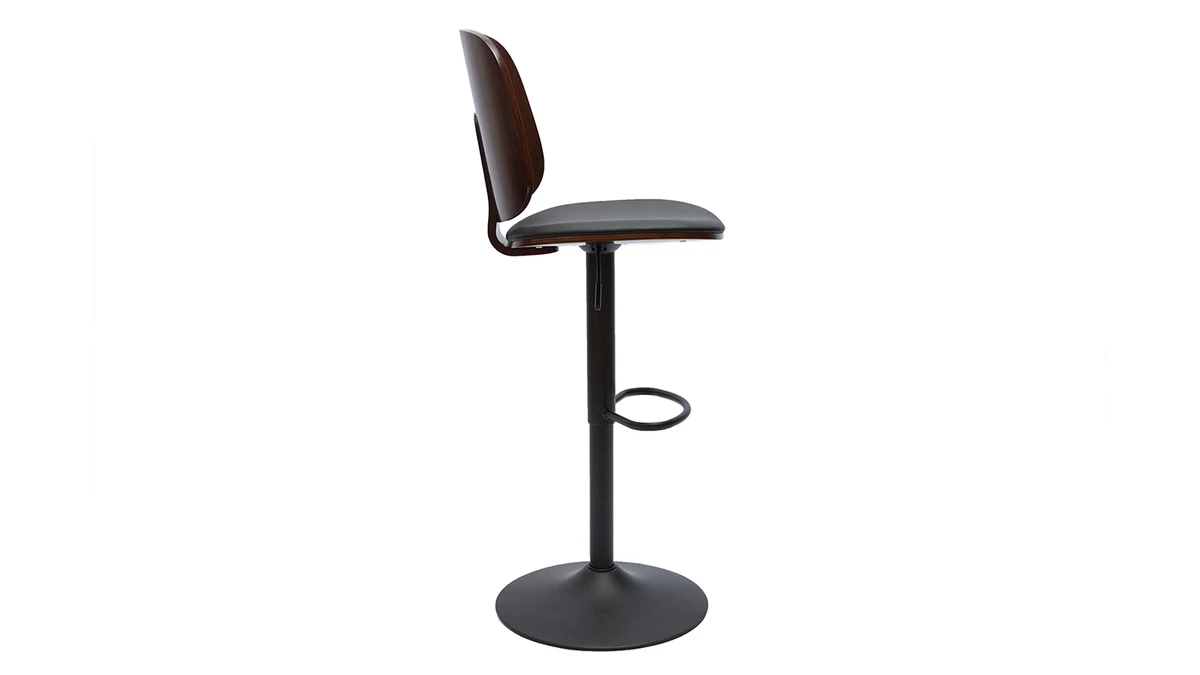 Tabouret De Bar Ajustable Noir Et Noyer BECK 5 Tabouret De Bar Ajustable Noir Et Noyer BECK – Image 3