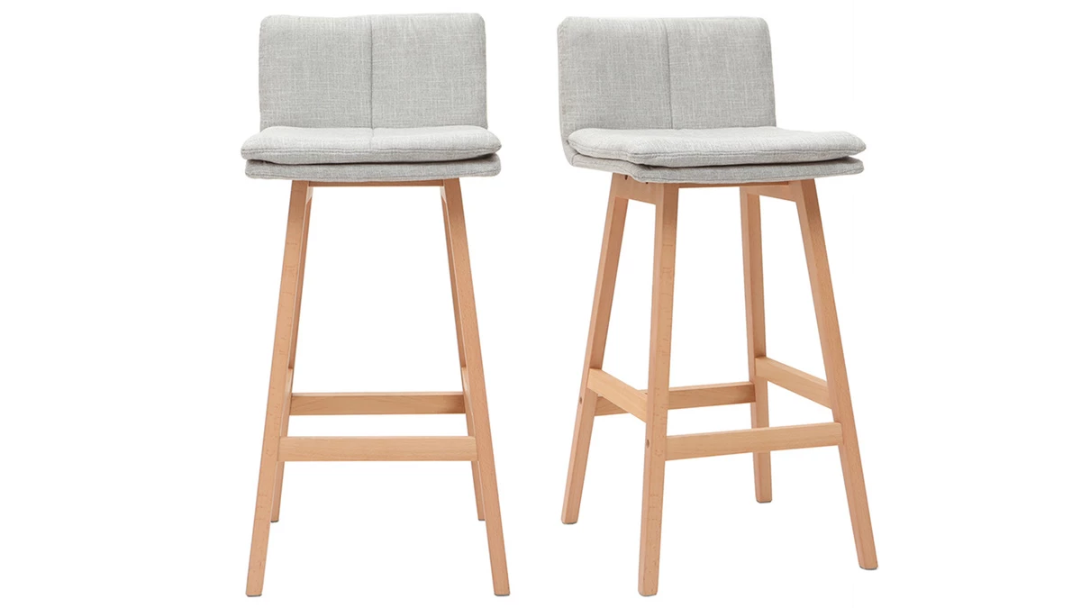 Tabouret De Bar Bois Et Gris Perle 65 Cm (lot De 2) JOAN 3 Tabouret De Bar Bois Et Gris Perle 65 Cm (lot De 2) JOAN