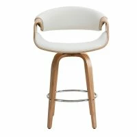 Tabouret De Bar Design Blanc Et Bois Clair 65 Cm ARAMIS