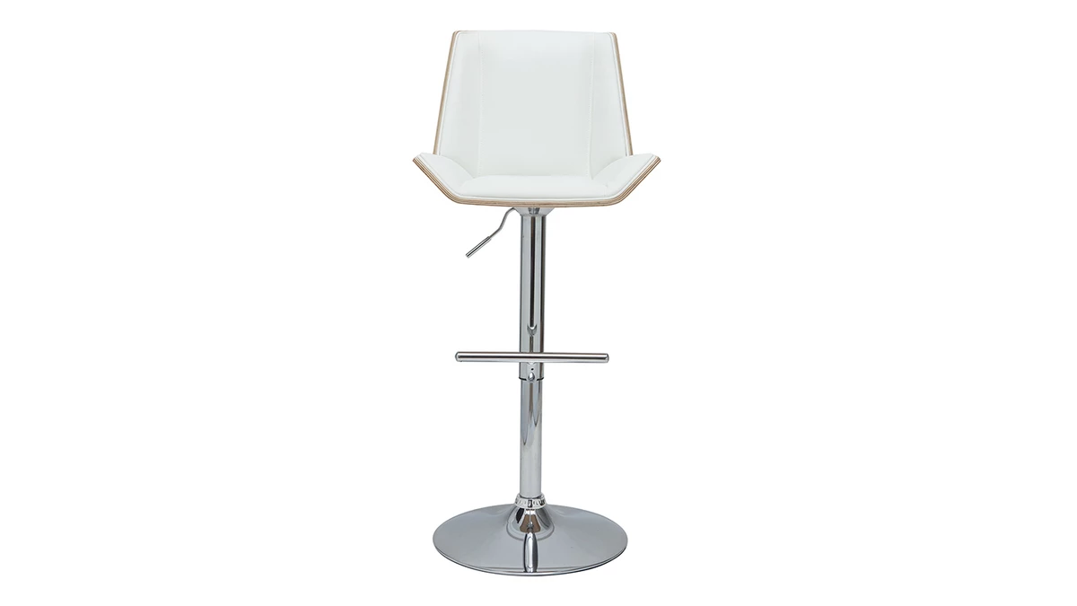 Tabouret De Bar Design Blanc Et Bois Clair MELKIOR 3 Tabouret De Bar Design Blanc Et Bois Clair MELKIOR