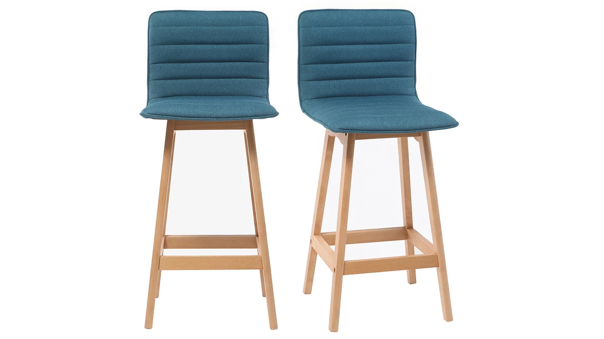 Tabouret De Bar Design Bois Et Bleu Canard 65 Cm (lot De 2) EMMA 3 Tabouret De Bar Design Bois Et Bleu Canard 65 Cm (lot De 2) EMMA