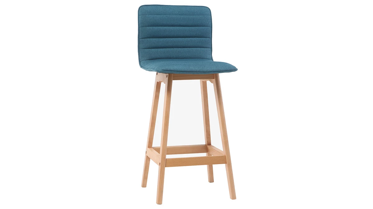 Tabouret De Bar Design Bois Et Bleu Canard 65 Cm (lot De 2) EMMA 5 Tabouret De Bar Design Bois Et Bleu Canard 65 Cm (lot De 2) EMMA – Image 3