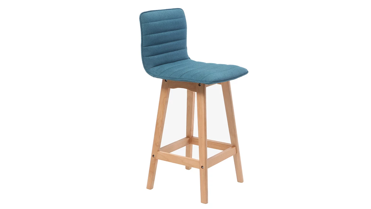 Tabouret De Bar Design Bois Et Bleu Canard 65 Cm (lot De 2) EMMA 6 Tabouret De Bar Design Bois Et Bleu Canard 65 Cm (lot De 2) EMMA – Image 4