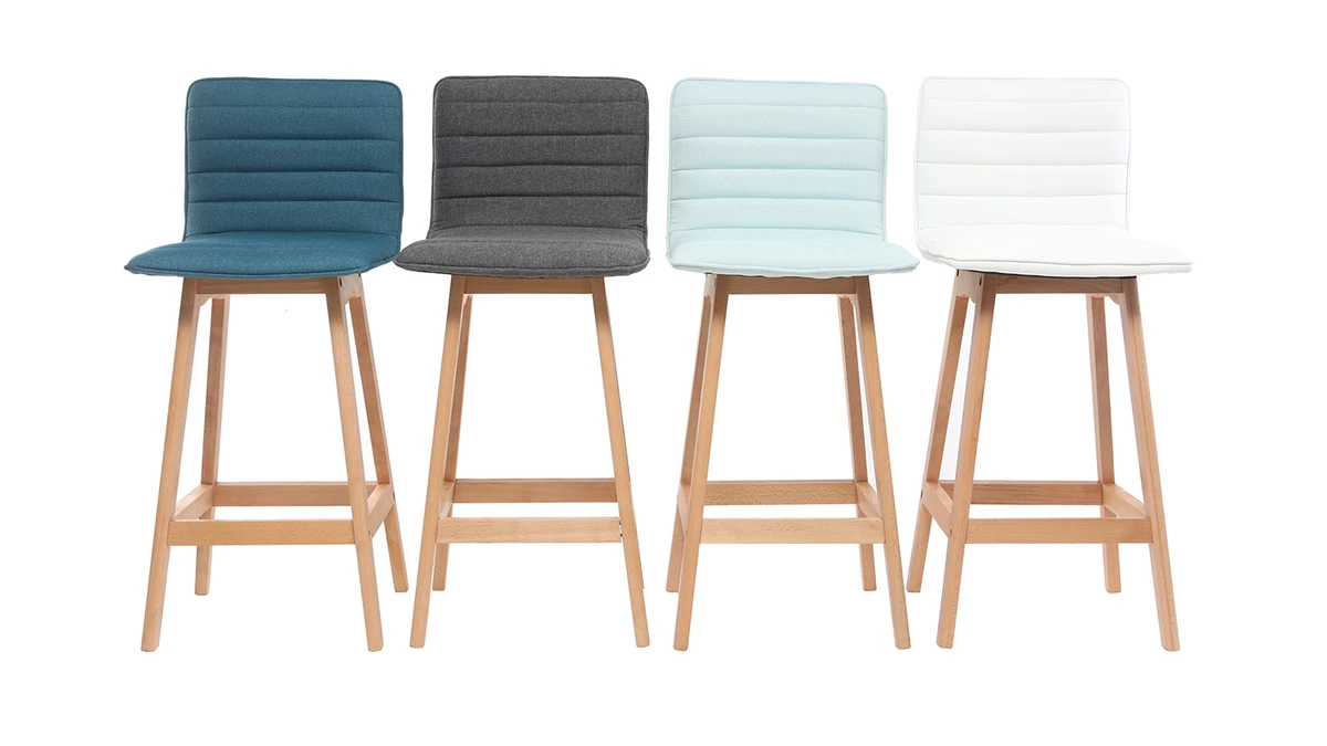 Tabouret De Bar Design Bois Et Bleu Canard 65 Cm (lot De 2) EMMA 9 Tabouret De Bar Design Bois Et Bleu Canard 65 Cm (lot De 2) EMMA – Image 7