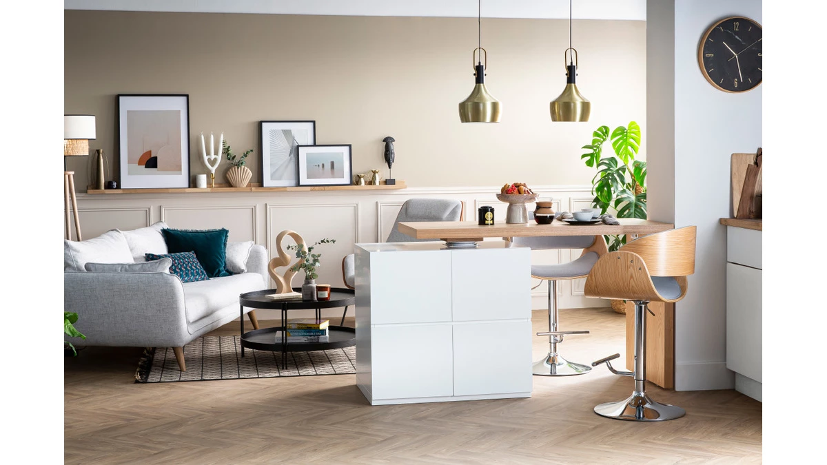 Tabouret De Bar Design Réglable En Tissu Gris Et Bois Clair BENT 8 Tabouret De Bar Design Réglable En Tissu Gris Et Bois Clair BENT – Image 6