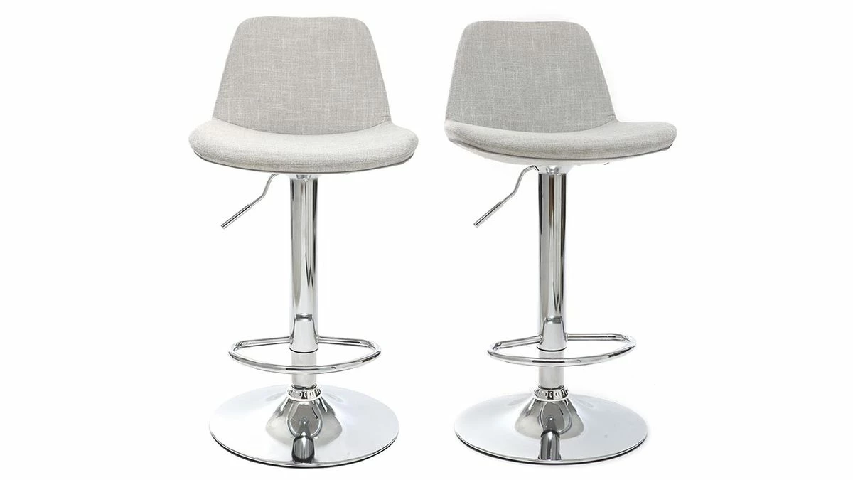 Tabouret De Bar Design Tissu Gris Clair Lot De 2 ZACK 3 Tabouret De Bar Design Tissu Gris Clair Lot De 2 ZACK
