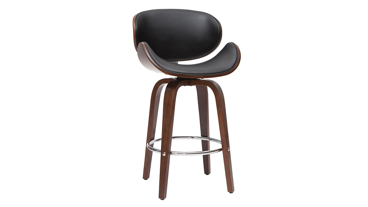 Tabouret De Bar Pivotant Noir Et Bois Foncé 65 Cm WALNUT 4 Tabouret De Bar Pivotant Noir Et Bois Foncé 65 Cm WALNUT – Image 2