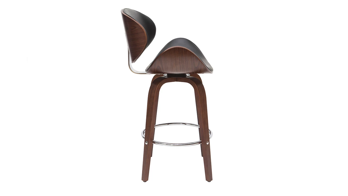 Tabouret De Bar Pivotant Noir Et Bois Foncé 65 Cm WALNUT 5 Tabouret De Bar Pivotant Noir Et Bois Foncé 65 Cm WALNUT – Image 3