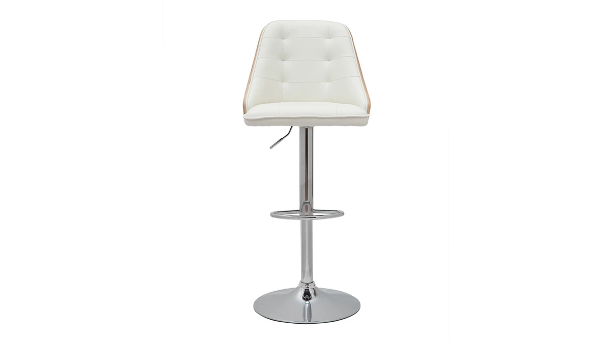 Tabouret De Bar Relevable Blanc Et Bois Clair FLUFFY 3 Tabouret De Bar Relevable Blanc Et Bois Clair FLUFFY