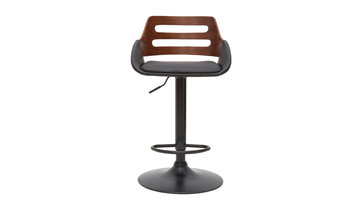 Tabouret De Bar Relevable Design Noir Et Noyer PERNIK 7 Tabouret De Bar Relevable Design Noir Et Noyer PERNIK – Image 5