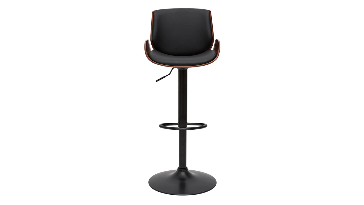 Tabouret De Bar Relevable Noir Et Bois Foncé VESPER 3 Tabouret De Bar Relevable Noir Et Bois Foncé VESPER