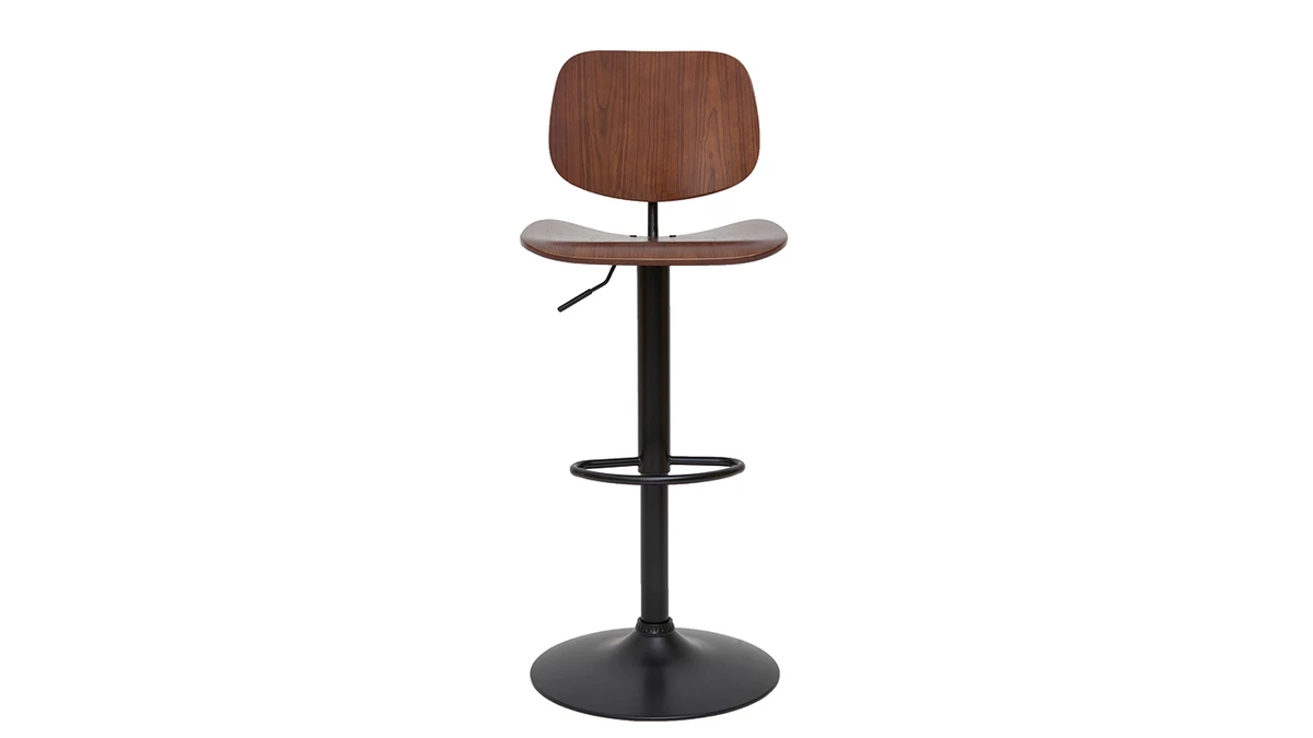 Tabouret De Bar Relevable Noyer Et Métal Noir TOBIAS 3 Tabouret De Bar Relevable Noyer Et Métal Noir TOBIAS