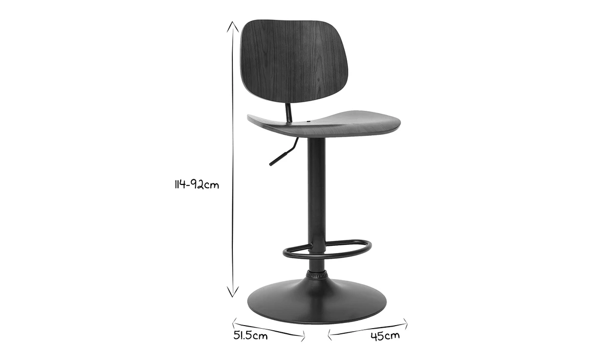 Tabouret De Bar Relevable Noyer Et Métal Noir TOBIAS 8 Tabouret De Bar Relevable Noyer Et Métal Noir TOBIAS – Image 6