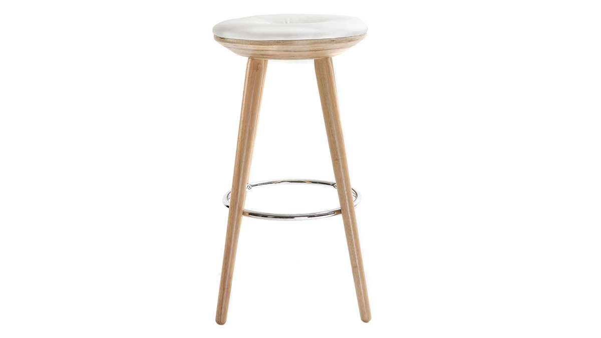 Tabouret De Bar Scandinave Blanc Et Bois Clair 65 Cm NORDECO 3 Tabouret De Bar Scandinave Blanc Et Bois Clair 65 Cm NORDECO