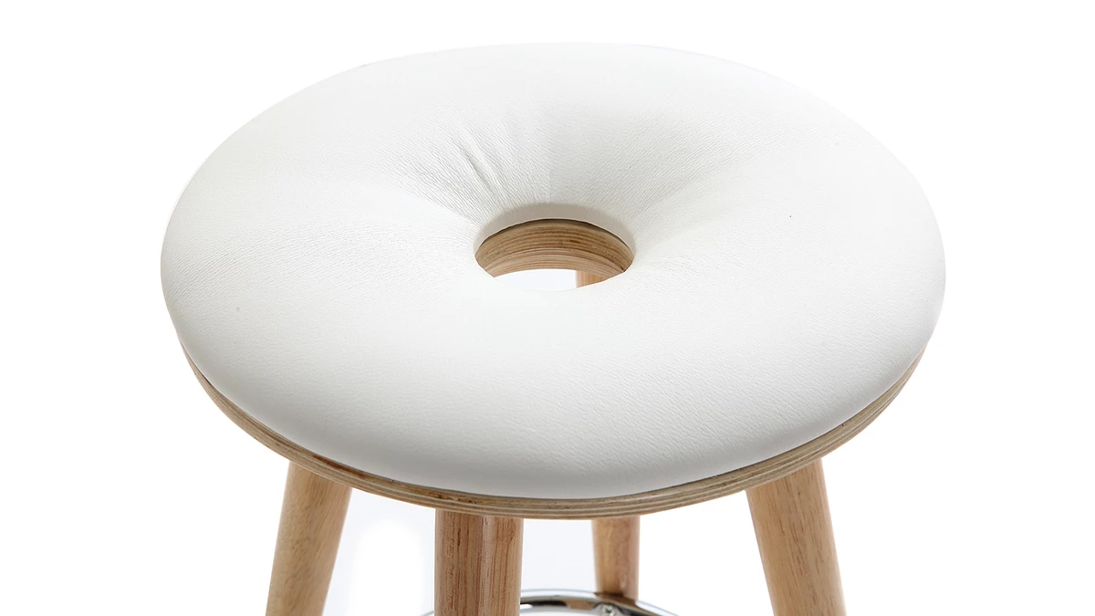 Tabouret De Bar Scandinave Blanc Et Bois Clair 65 Cm NORDECO 5 Tabouret De Bar Scandinave Blanc Et Bois Clair 65 Cm NORDECO – Image 3