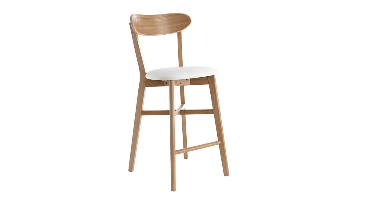 Tabouret De Bar Vintage Bois Clair Et Blanc H65 Cm DOVE 4 Tabouret De Bar Vintage Bois Clair Et Blanc H65 Cm DOVE – Image 2